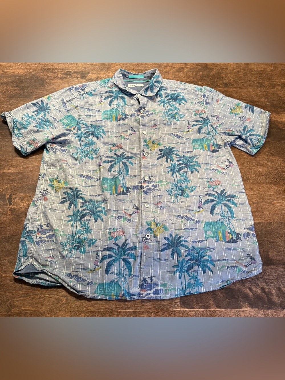 Tommy Bahama Men's Blue Tropical Print Short-Sleeve Button-Up Shirt